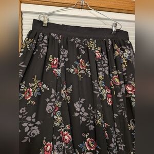 Black floral chiffon maxi skirt